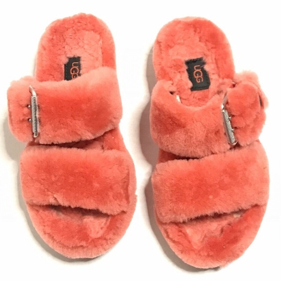 UGG | Fuzz Yeah Slippers Women's Size 6 Orange Comfort Side Buckle Flats - Picture 5 of 9